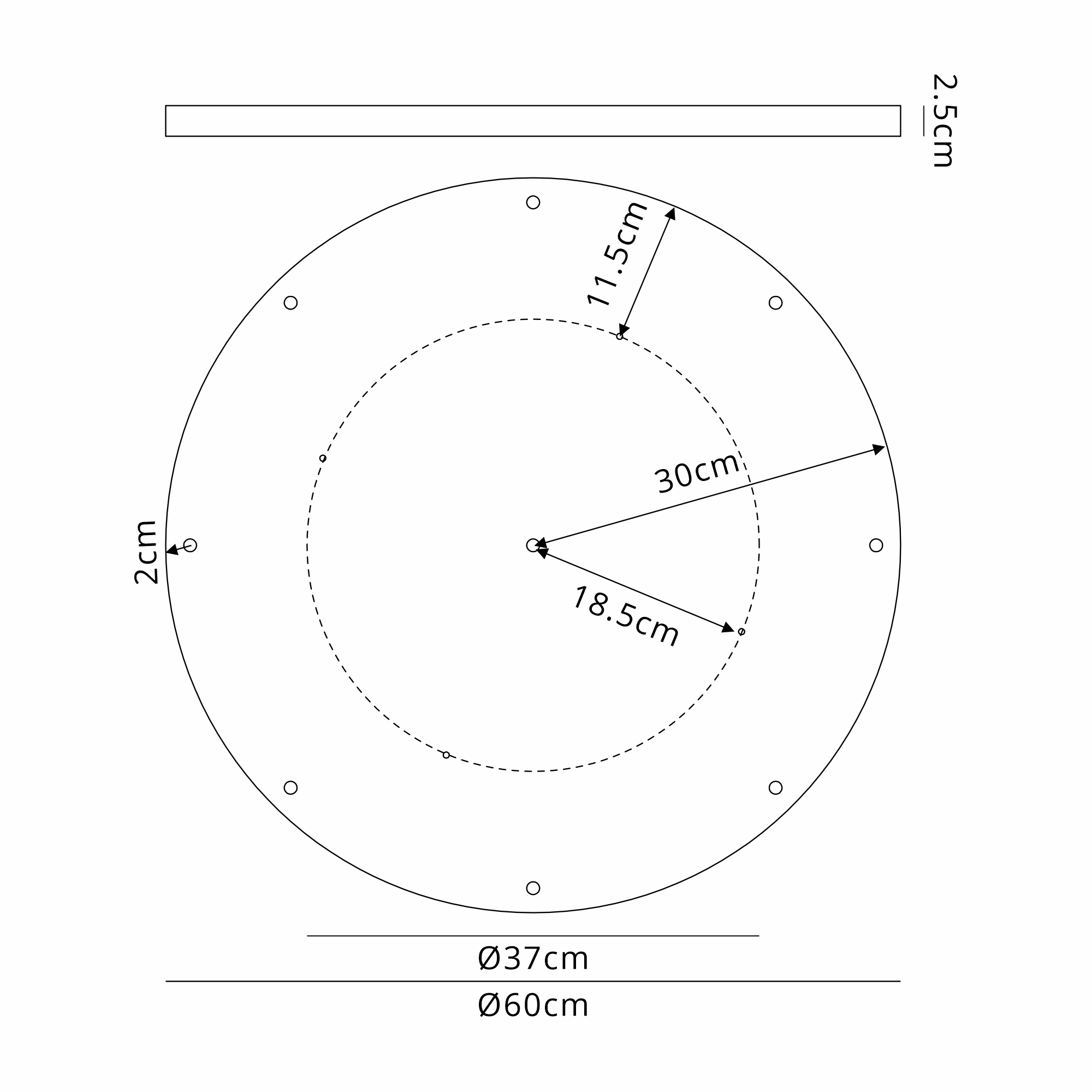 D0831BL  Hayes 9 Hole 60cm Round Ceiling Plate Satin Black